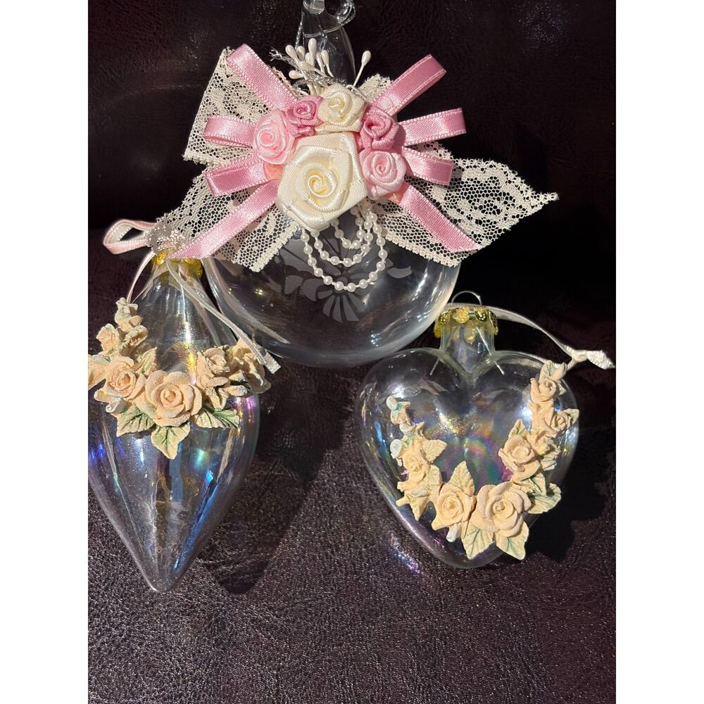 Vintage Victorian Rose Chrystal Christmas Ornaments